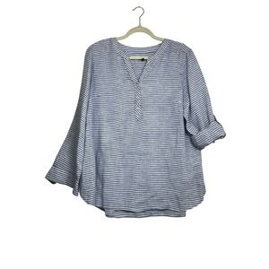 Talbots Petite XLP Blue White Linen Popover Tunic Nautical Coastal Resort